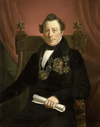 Retrato de Coenraad van Hulst, actor, como presidente de la compañía de promoción de las artes VW en Ámsterdam (llamada así por los fundadores Casper Vreedenberg y Jan van Well) de Jan Cornelis van Rossum