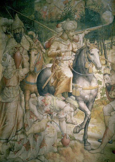 Campaña del Emperador Carlos V contra los Turcos en Túnez en 1535: la derrota de los Turcos en la batalla de Goletta, (detalle) de jinetes saciando su sed de Jan Cornelisz Vermeyen