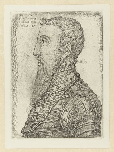 Portret de Hendrik II Enrique el rey de los galos (título sobre el objeto) de Jan Cornelisz Vermeyen