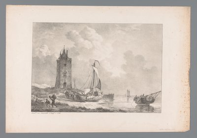 Paisaje costero con torre Pinturas de maestros holandeses de la colección de Wijlen den Wel-Ed. nacido Sr. J. A. van Dam (título de la serie) de Jan Dam Steuerwald (possibly)