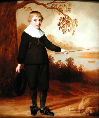 Retrato de un Niño de Siete Años en un Paisaje Fluvial, 1640 de Jan Damen Cool