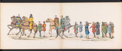 Mascarada de los estudiantes de Leiden, 1865 (lámina 10) Procesión de murgas celebrada por los miembros del cuerpo de estudiantes de Leiden el 6 de junio de 1865, en celebración del 290 aniversario de la Leidsche Hoogeschool, que representa: la entrada de  de Jan Daniël Cornelis Carel Willem baron de Constant Rebecque