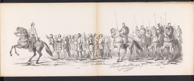 Mascarada de los estudiantes de Leiden, 1865 (lámina 15) Procesión de murgas celebrada por los miembros del cuerpo de estudiantes de Leiden el 6 de junio de 1865, en celebración del 290 aniversario de la Leidsche Hoogeschool, que representa: la entrada de  de Jan Daniël Cornelis Carel Willem baron de Constant Rebecque