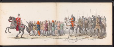 Mascarada de los estudiantes de Leiden, 1865 (lámina 15) Procesión de murgas celebrada por los miembros del cuerpo de estudiantes de Leiden el 6 de junio de 1865, en celebración del 290 aniversario de la Leidsche Hoogeschool, que representa: la entrada de  de Jan Daniël Cornelis Carel Willem baron de Constant Rebecque