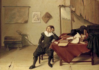 Interior de una habitación con un hombre sentado en una mesa, siglo XVII de Jan Davidsz de Heem