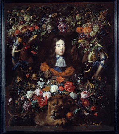 Retrato de Guillermo III de Orange (1650-1702) en un medallón de flores de Jan Davidsz de Heem