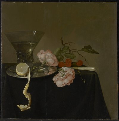 Bodegón con vaso de bebida, frutas y rosas, c.1632-34 de Jan Davidsz de Heem