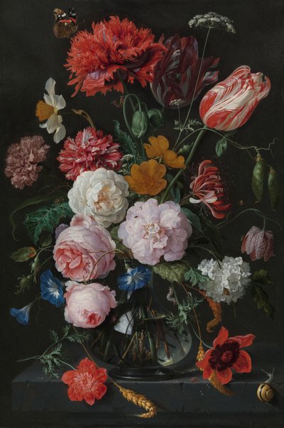 Bodegón con flores en un jarrón de cristal de Jan Davidsz de Heem