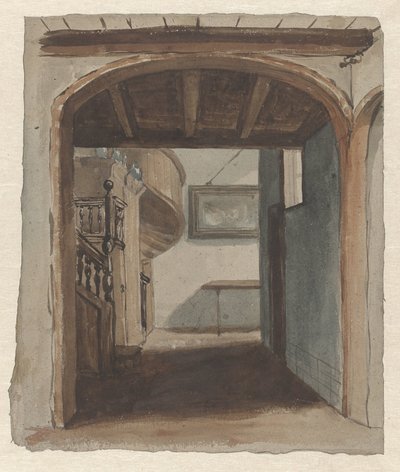 Interior con vista a la escalera de Jan Fabius Czn (attributed to)