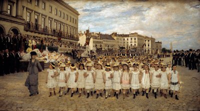 La revista de las escuelas en 1878. Pintura de Jan Verhas (1834-1896) 1878, Beaux Arts royale, Bruselas de Jan Frans Verhas