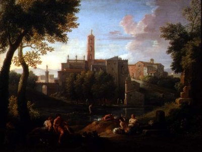 Paisaje con figuras cerca de una ciudad de Jan Frans van Bloemen