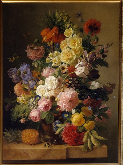 Flores en una consola de mármol con una piña. Pintura de Jan Frans van Dael, siglo XIX. Fontainebleau, Museo del Castillo de Jan Frans van Dael