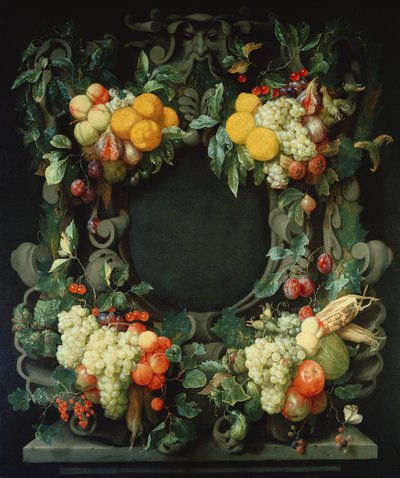 Guirnalda de frutas alrededor de un nicho vacío de Jan Frans van Son