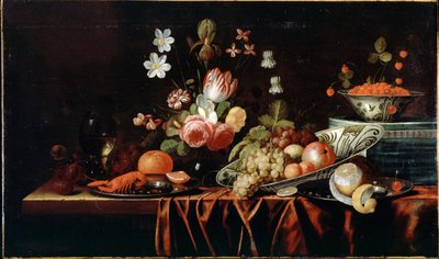 Bodegón con frutas, flores y cangrejos de río de Jan Frans van Son