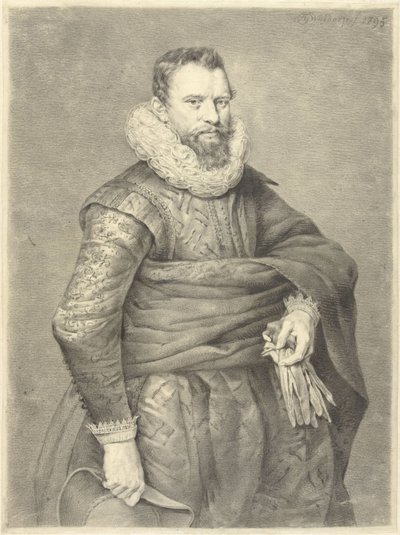retrato, de, un, hombre, con, guantes, y, sombrero, en, mano, mirar hacia la derecha de Jan Gerard Waldorp