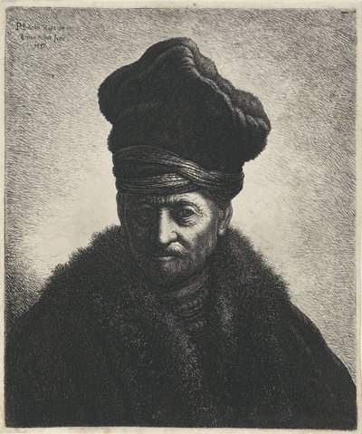 Busto de hombre con gorro de piel Tronies después de Rembrandt (título de la serie) de Jan Gillisz. van Vliet