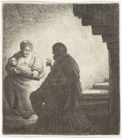 Familia sentada junto a una escalera de caracol de Jan Gillisz. van Vliet