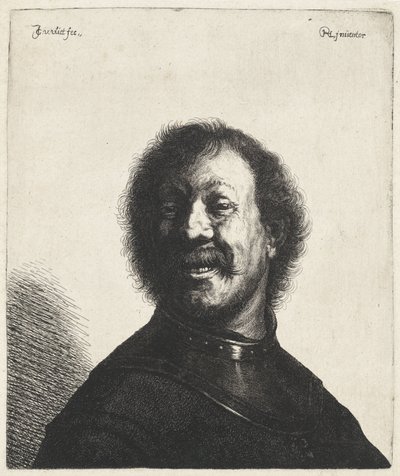 Hombre sonriente con pieza de cuello Tronies después de Rembrandt (título de la serie) de Jan Gillisz. van Vliet