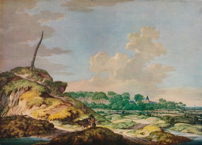 Paisaje con Deportista y Vista Lejana de Middleburg, siglo XVII de Jan Goedart