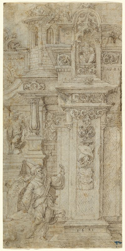 Dos Reyes y una Mujer Saliendo de un Palacio Elaborado de Jan Gossaert