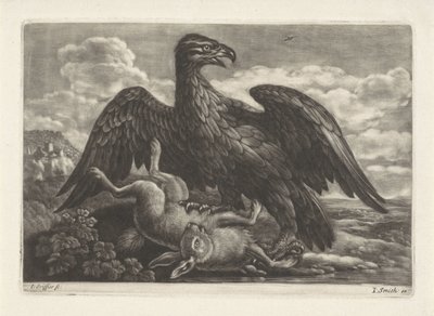 Un águila está sobre una liebre de Jan Griffier (I) (attributed to workshop of)