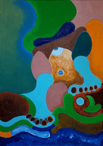 Tras una fuerte paliza, el Gigante se lava las heridas en el Pozo, 2009 (óleo sobre lienzo) de Jan Groneberg