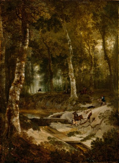 Paisaje forestal con caza de ciervos, c.1665 de Jan Hackaert