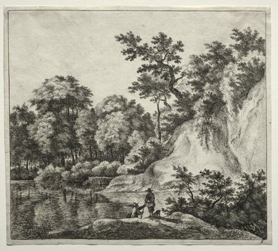 La roca bañada por el río de Jan Hackaert