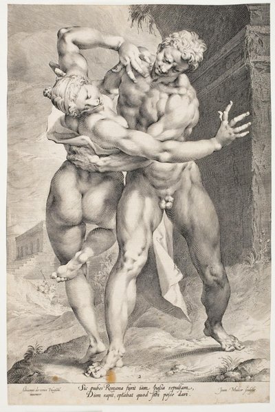 Un romano raptando a una mujer sabina de Jan Harmensz. Muller