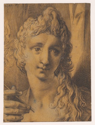 Cabeza de un joven o una mujer joven que sostiene un buril (?) en la mano de Jan Harmensz. Muller