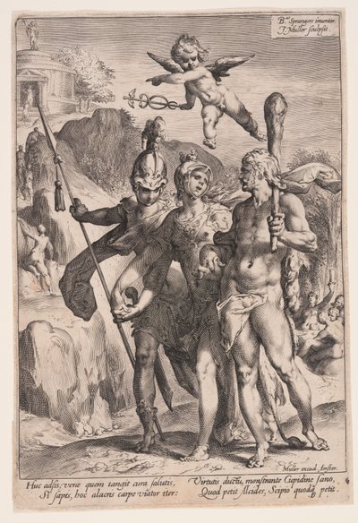 Minerva y Cupido guían a Hércules y Escipión por el camino de la virtud de Jan Harmensz. Muller