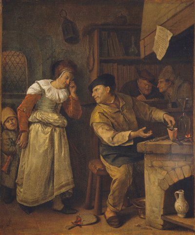 Un orfebre fundiendo las joyas de una mujer en presencia de un notario: El alquimista, c. 1668-70 (óleo sobre lienzo) de Jan Havicksz. Steen
