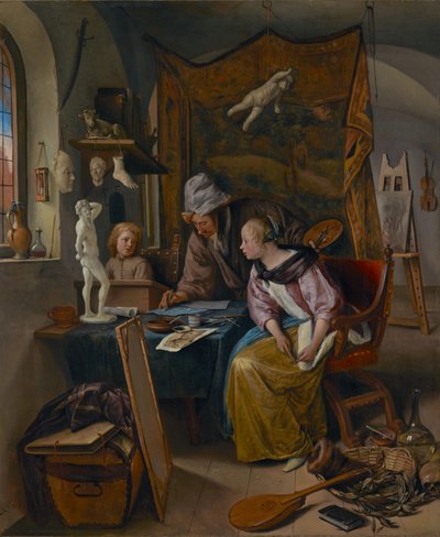 La lección de dibujo, c.1665 (óleo sobre tabla) de Jan Havicksz. Steen