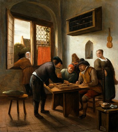 Jugadores de tric trac en un interior de Jan Havicksz. Steen