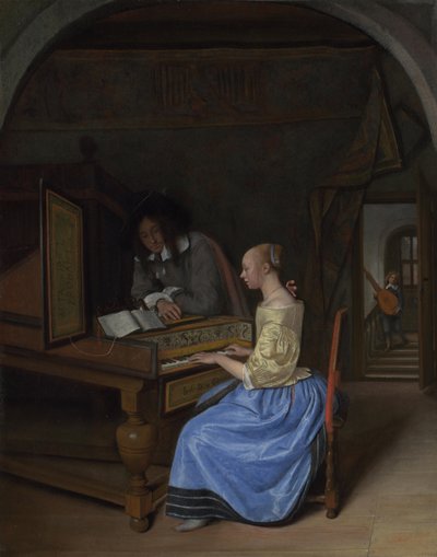 Una joven tocando un clavecín, c. 1660 de Jan Havickszoon Steen