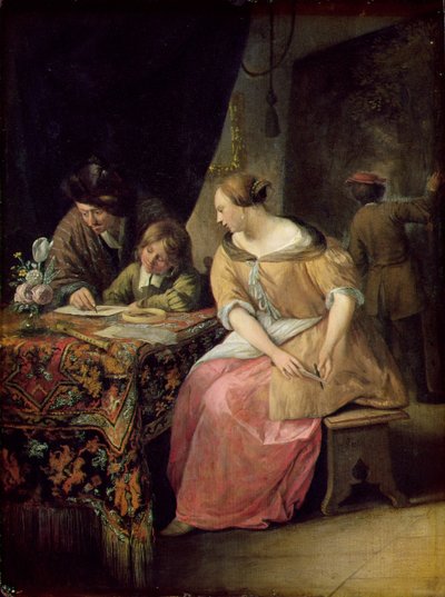 Interior con un pintor y su familia de Jan Havickszoon Steen