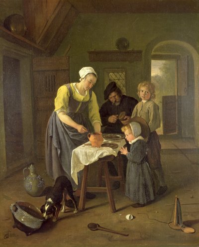 Familia campesina a la hora de la comida, c.1665 de Jan Havickszoon Steen