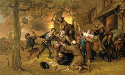 Campesinos y soldados fuera de una taberna - Una alegoría de la violación de los Países Bajos de Jan Havickszoon Steen