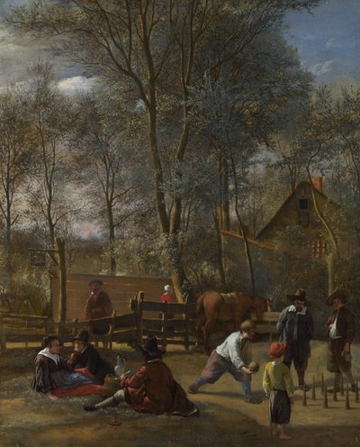 Jugadores de bolos fuera de una taberna, c.1660-63 de Jan Havickszoon Steen