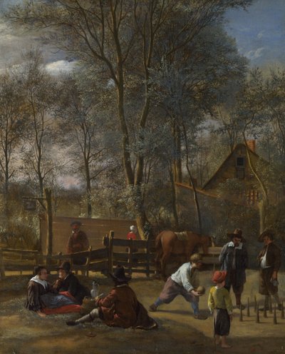 Jugadores de bolos fuera de una taberna, ca 1663 de Jan Havickszoon Steen