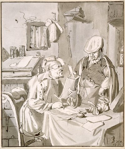 Dos hombres discutiendo dinero en una oficina, copiado por Cornelis Ploos van Amstel o Christian Josi de Jan Havickszoon Steen