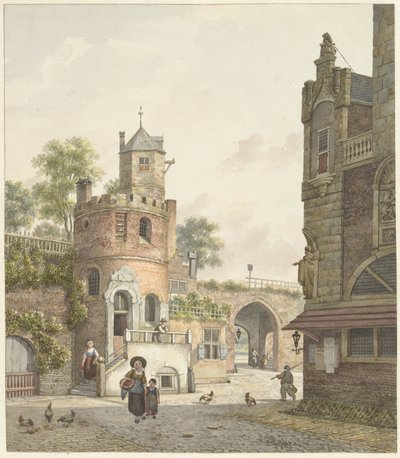 Muralla con torre y puerta, vista desde el interior de Jan Hendrik Verheijen