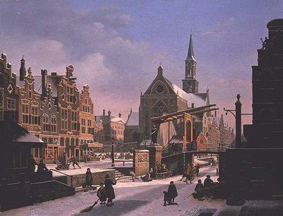 Escena de ciudad en invierno de Jan Hendrik Verheyen