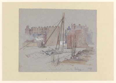 Trabajos de apilamiento en la calle Van Eeghenstraat, detrás de Parkweg de Jan Hoynck van Papendrecht