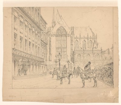 Húsares alineados frente al Palacio de la Presa en la Inauguración de Jan Hoynck van Papendrecht