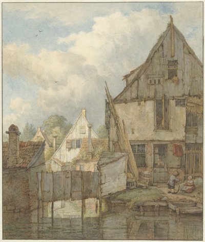 Casas en ruinas frente al mar de Jan Hulswit