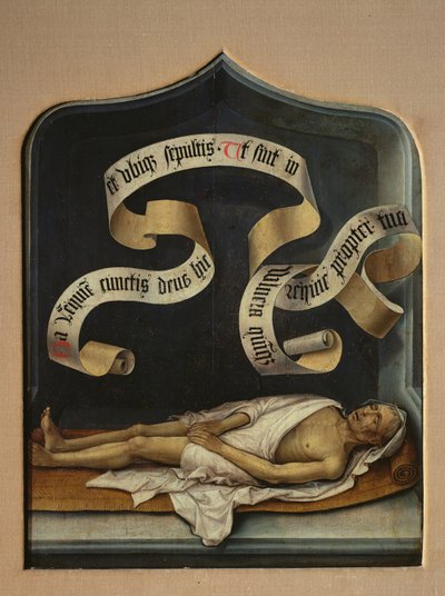 Un filacteria y el cuerpo de un canónigo de Jan II Provost