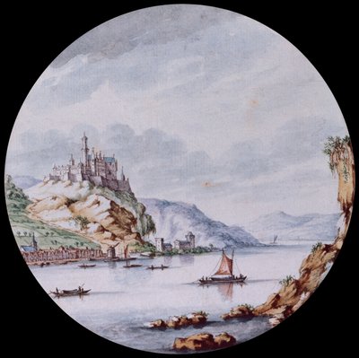 A View Along the Rhine with the Village St. Goar and Castle Rheinfels (mina negra, pluma, tinta gris y acuarela) de Jan I van Call