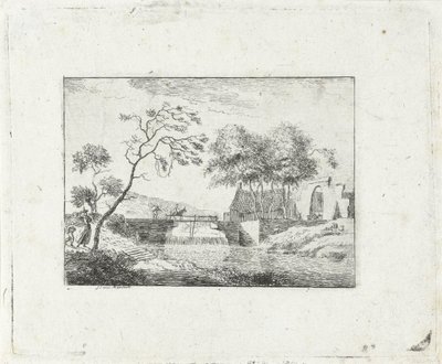 paisaje con puente y granja de Jan Izaak van Mansvelt