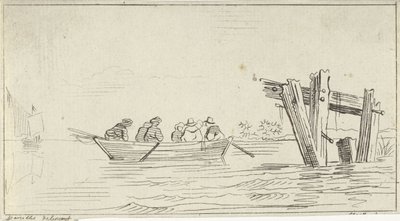Bote de remos con figuras en un río de Jan Izaak van Mansvelt